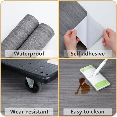 Image of Self-Adhesive Vinyl Flooring & Walls Covering, Waterproof, Removable Oil-Resistant Floor Sticker,Peel Stick Wallpaper for Kitchen Living Room Floor Stickers (Charcoal, 60 x 121 cm)