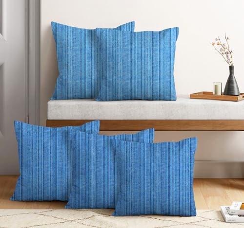 Image of nissi Cotton Plain Cushion Covers, 18x18 inches, Set of 5, (5, Blue, 18x18 inches)