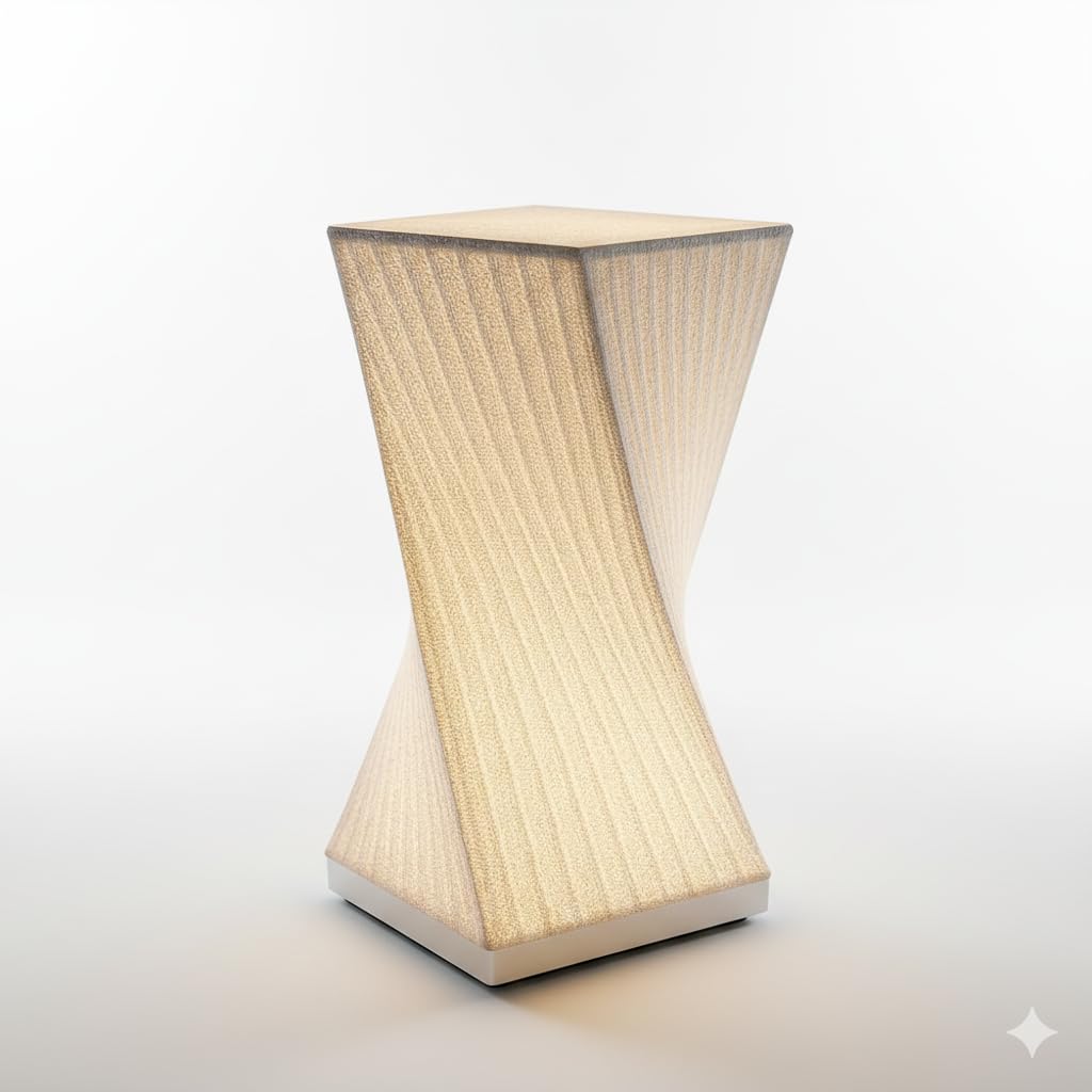 Modern Geometric Octagon 3D Printed Table Lamp Eith Minimalist White Pebble Base for Contemporary Home Decor OffWhite Color-image-16