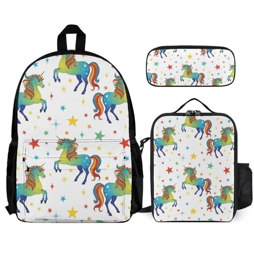 AMRANDOM Unicorn Backpack for Women Men Bookbag Backpack Set Daypack with Lunch Bag and Cosmetic Bag