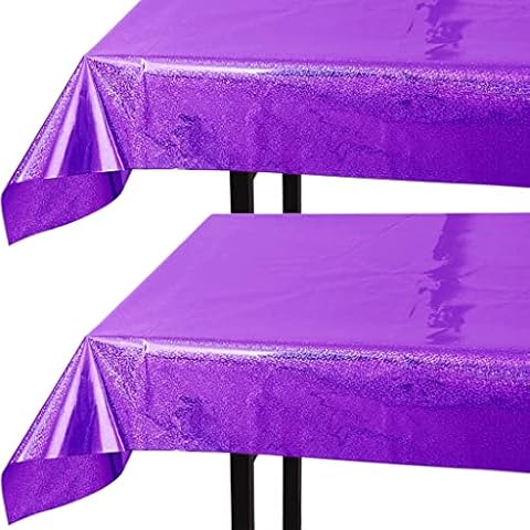 Disposable Plastic Tablecloths - 2-Pack Table Cloth for Parties - 108" x 40" Party Table Cloths Set - Purple Disposable Tablecloths for Rectangle Tables up to 8ft - Purple Party Decorations by PixiPy Cover