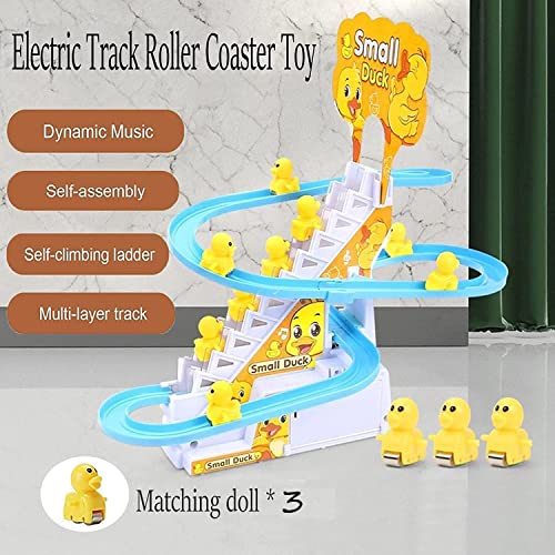 Image of OPINA Duck Track Slide Toys Climb Stairs Toy Railcar | Educational Climbing Stairs Toys With Music For Children Toddler Boys Girls (3 Ducks Included)(Small Duck),Multicolor
