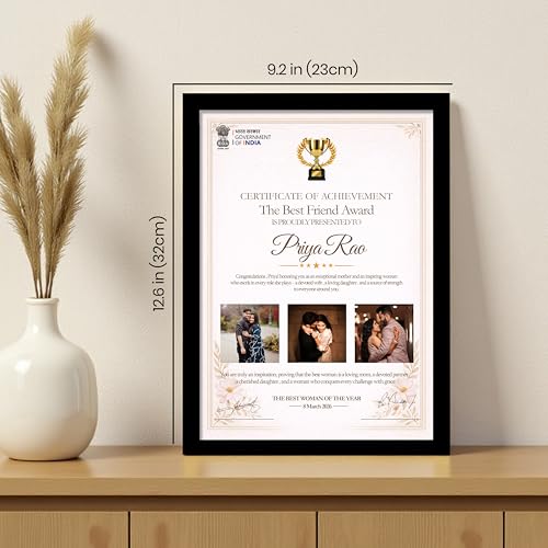 Image of Customized Photo Frame Wall Decor Award, Certificate Gift For Wife Mother Sister Girlfriend and Friend, Personalized Women's Day and Mothers Day Photo Frame Gift For Home Living room Bedroom 23x32 cm