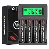 Delyeepow Wiederaufladbare Batterien AA mit Ladegerät, 3400mWh 1.5V Lithium Akkus AA Wiederaufladbar, Akku Ladegerät mit LCD Anzeige 4 Slots Schnelles USB-Laden, 2 Stunden Schnellladung