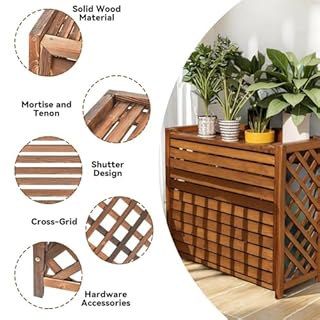 Copertura Condizionatore Esterno In Legno Massello Da Copri Per Piante Grande Supporto Fiori Unità Di Condizionamento(M)