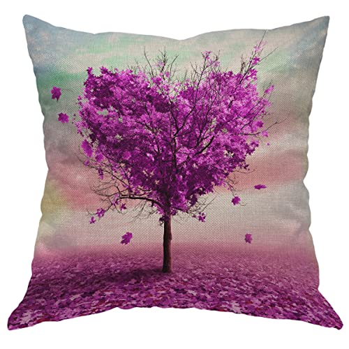 EKOBLA Dekorativer quadratischer Kissenbezug aus Ahornbaum, herzförmig, Herbst, gefallene Blätter, bunter Himmel, Liebe, quadratischer Kissenbezug für Sofa, Schlafzimmer, Auto, 45,7 x 45,7 cm Cover