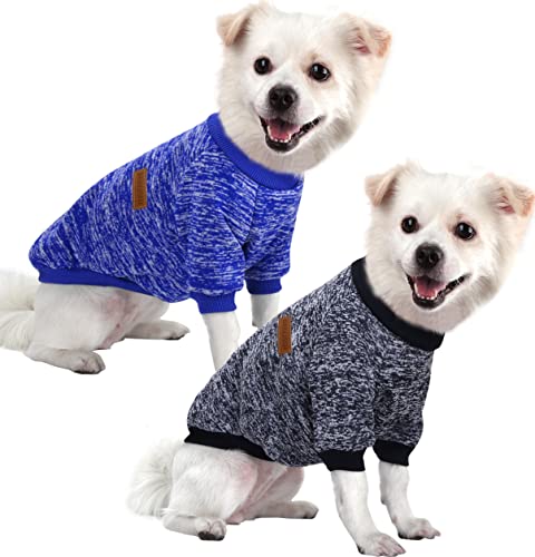 Hundepullover Kleine Hunde Chihuahua Pullover Hunde Hoodie Hunde Strickpullover, Elastizität Warm und Leicht, Mit Einer Weichen Textur, Leicht zu Tragen (Dark Blue+Navy Blau, XS)