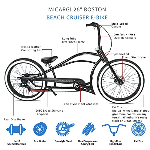 Bicicleta Cruiser Boston GT7 de 26 pulgadas, 7 velocidades, con frenos de disco y marco de acero de alta resistencia, para adultos, colores negro, gris, verde y negro mate miniatura 3