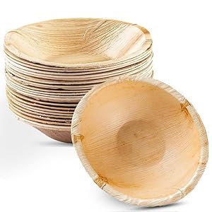 Palm Leaf Bowl 6.5 Inch Bamboo Bowl Disposable 25 Pack Bulk Eco-Friendly Biodegradable Compostable Plates Best Alternative To Wooden Plastic Paper Plates
