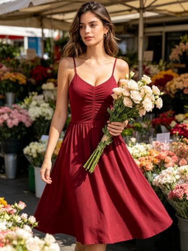 Image of YATHON Casual Dresses for Women Sleeveless Cotton Summer Beach Dress A Line Spaghetti Strap Sundresses with Pockets