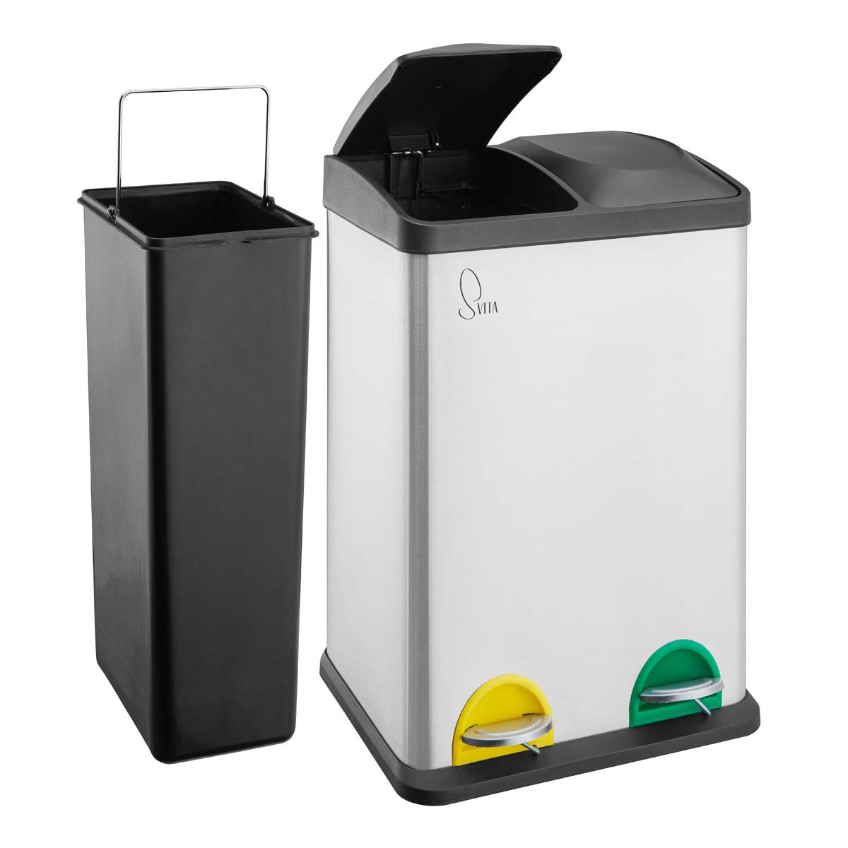 SVITA TC2X20 Edelstahl Küchen-Eimer 40L doppelter Abfalleimer Mülltrennung mit Inneneimer Treteimer Silber