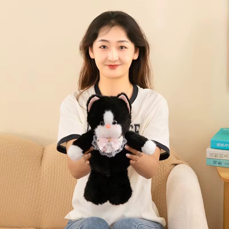 Image of Cute Cat Soft Toy 35cm - Kawaii Fluffy Plush Cat with Removable Frock & Apron, Adorable Stuffed Animal Plushie Gift for Kids, Girls & Home Decor