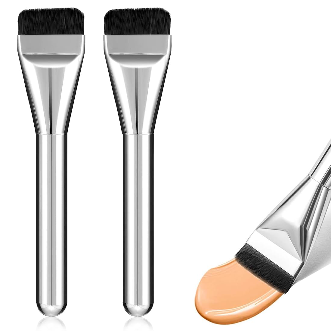 2pcs pennelli per trucco, fondotinta, pennello piatto, pennello per trucco, ideale per fondotinta cremoso, cipriato o liquido