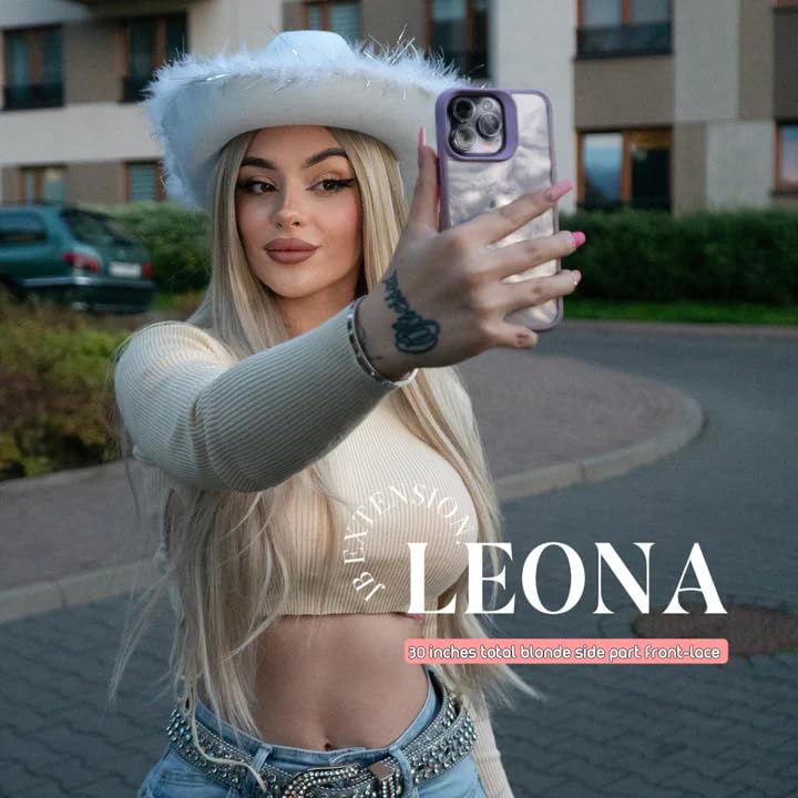 Miniatura 6 de LEONA - Peluca de encaje frontal rubio, pelucas largas y rectas para mujer, pelucas sintéticas naturales para uso diario (pelucas de cabello natural)