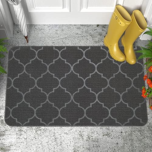 MatEssenz Front Door Mat, Durable Hello Door Mat Outdoor, Resist Dirt Welcome Mat for Shoes Scraper, Low Profile Indoor Door Mats, Doormat for Entrance, Garage, High Traffic Area(24x36, Grey)