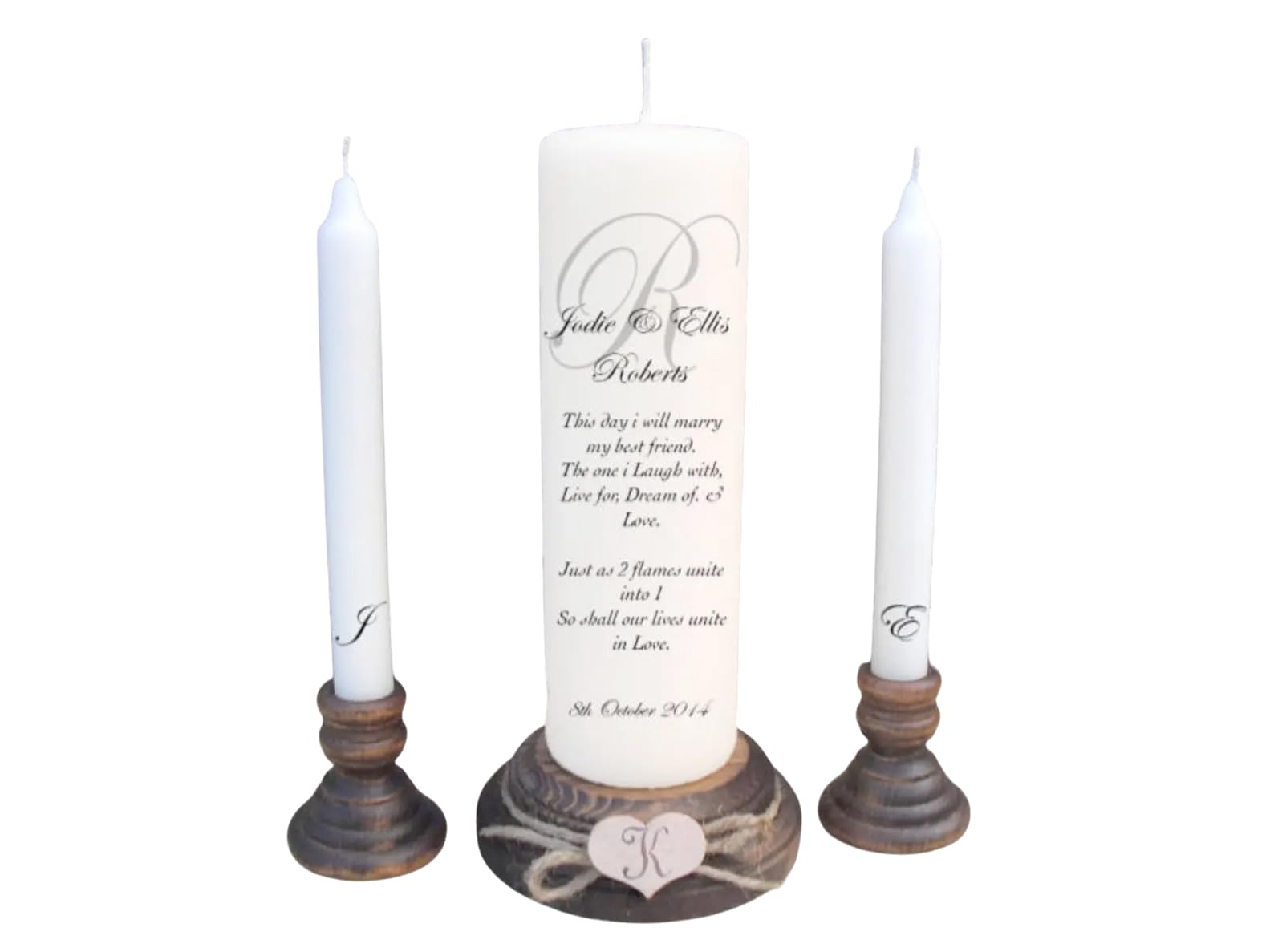 Personalised Monogram Unity Candle Set Wedding Engagement Centrepiece Gift Keepsake Civil Ceremony Anniversary Favour Valentines Gift