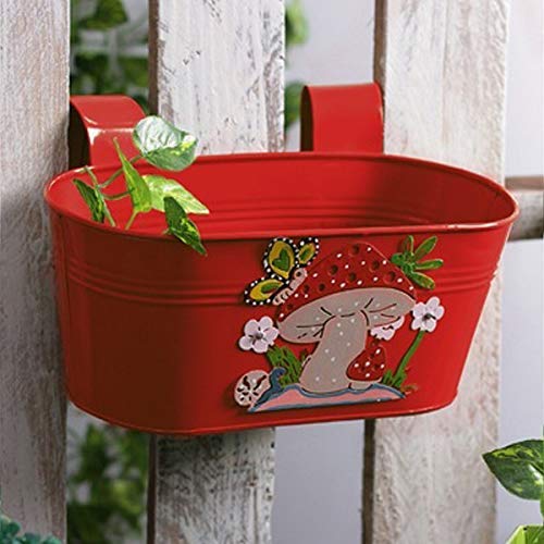 LIGHTER HOUSE� Tin Hanging Bucket Flower Pot with Detachable Hooks (L X B X H - 12 X 6 X 7 Inches, Multicolour)