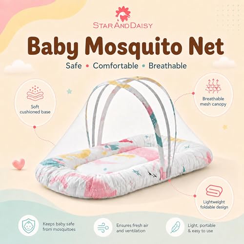 Image of StarAndDaisy 3 in 1 Baby Bedding Set for New Born Baby, Bed Mattress with Mosquito Net & Neck Pillow, Sleeping Nest Travel, Infant Toddler Bed Set Gifts for Baby Boy Girl 0-12 Months.