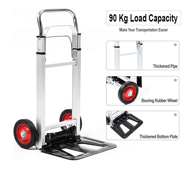 Image of Aluminium Hand Truck With 90 Kg Capacity, Heavy Duty Sack Truck With Rubber Wheels, Telescopic Handle And Foldable Base Plate