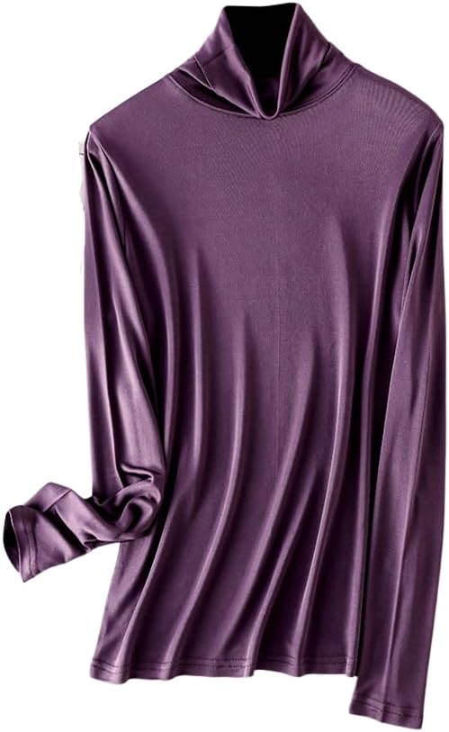 Women Silk Thermal Shirts Long Sleeve Turtleneck Tops Mulberry Silk Base Layer Undershirts Blouse Pullover - Image 6
