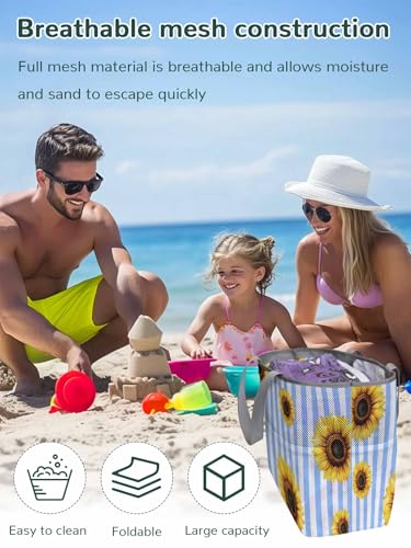 Beach Bags Women Mesh Tote Bag Rustic Pastoral Sunflower Toy Grocery Pool Bag with Pockets for Travel/Picnic/Shower2