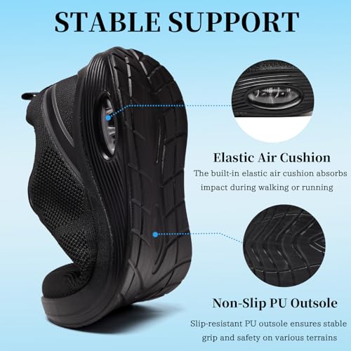 Womens Wide Width Walking Shoes Air Cushion Sneakers Breathable Mesh Lightweight Non Slip Comfortable Work Casual Shoes All Black US 8 by WVPFMFZ - Used condition - Image 5