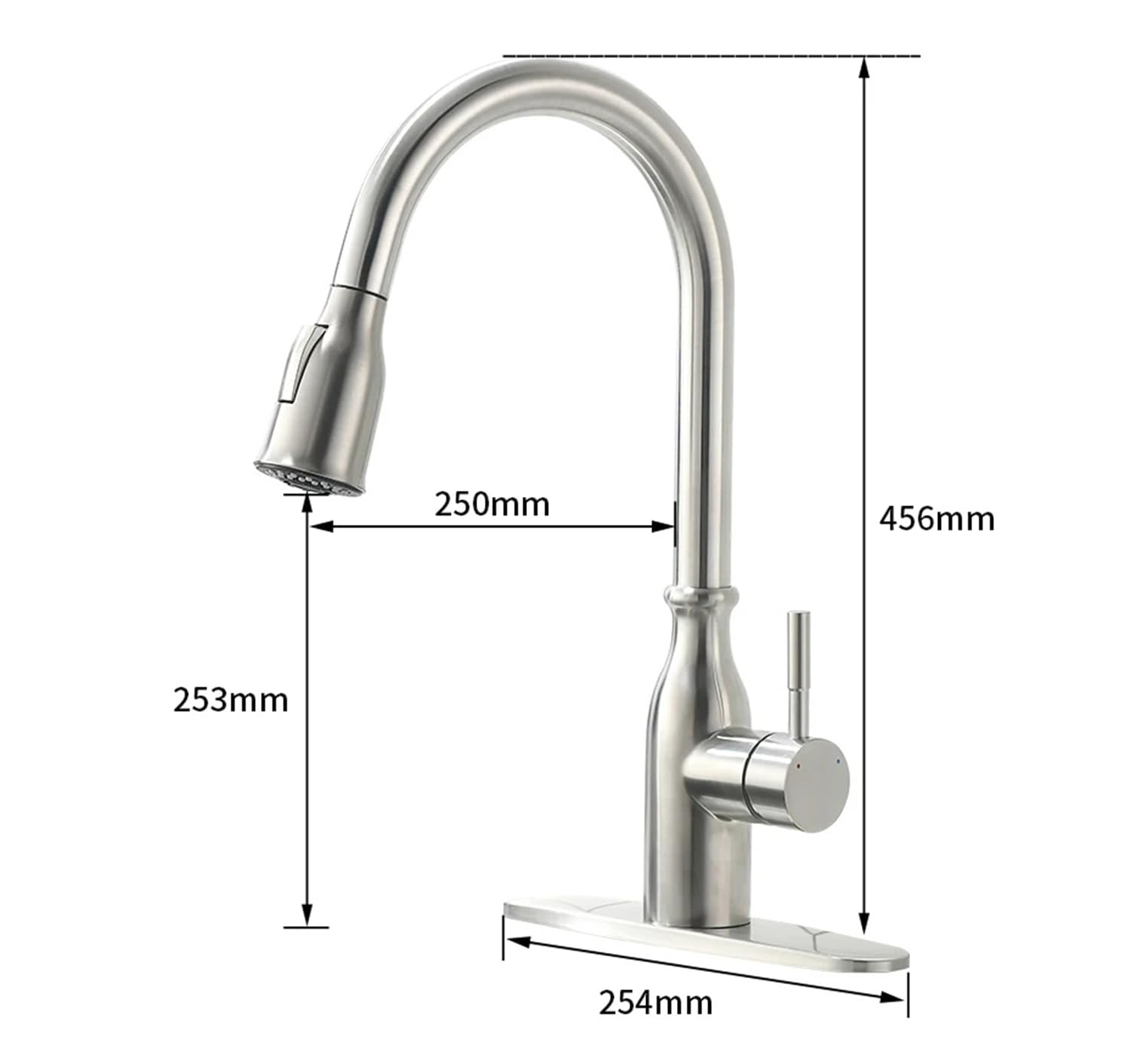 Grifo de Cocina extraíble Monomando Dorado y Plateado con caño Giratorio y Acabado Cepillado.