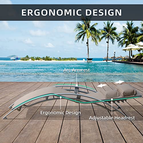 Domi Outdoor Living Patio Chaise Lounge Set Of 3 Aluminum Outdoor Lounge Chair With Armrest,Sunbathing Lawn Lounger Chair Outside Tanning Chairs,Recliner Chair With Side Table For Beach,Pool (Khaki) #TOP2