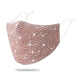 Sparkly Sequins Mouth Masc Fashion Designer Glitter Cotton Face Cover With Adjustable Ear Loops Reusable Masquerade Party Nightclub Rave Festival Sequins Face Covering (Pink)