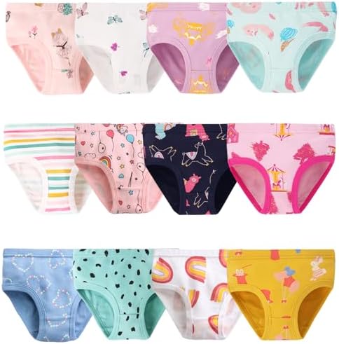 JackLoveBriefs Girls' Knickers 12 Pack Girls Underwear Comfortable Briefs Girls Cotton (2-3 Years) MULTICOLOR,Size:100