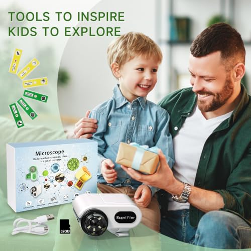 Image of Microscope for Kids, [3-in-1] 1000X Handheld Mini Scope with 2 inch LCD Screen, Portable Miniscope for Kids 8-12 Halloween Christmas Birthday Edu Gifts, 32GB TF Card Included