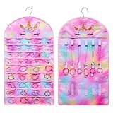 FIOBEE Girls Hanging Jewelry Organizer Holder Unicorn Jewelry Storage Display with Hanger for Kids Earrings Necklace Bracelet