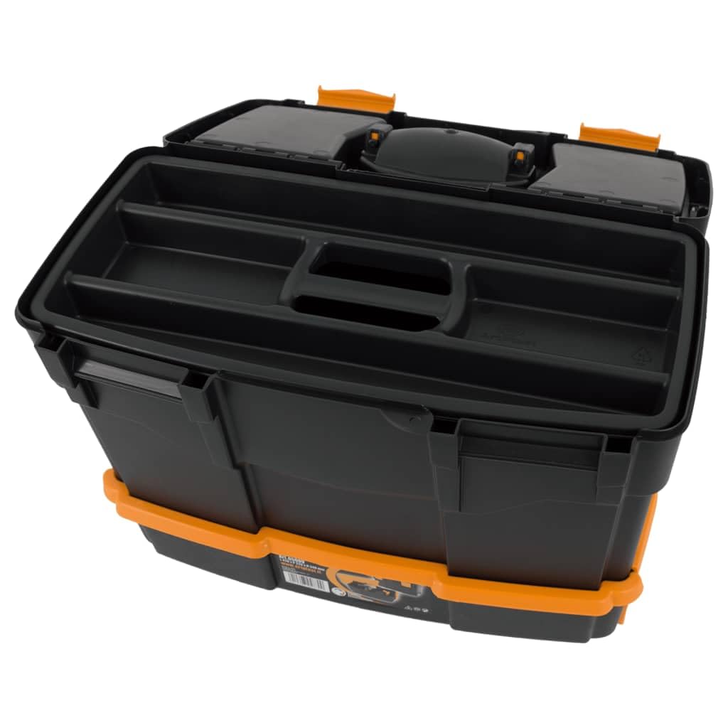 Caja de herramientas de polipropileno 420 x 220 x 340 mm, negro y amarillo, caja de herramientas con cerradura con tapa transparente, organizador para tornillos y clavos