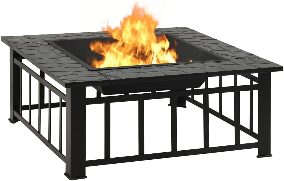 vidaXL vidaXL Fire Pit, Firepit for Outdoor Patio Backyard Garden Deck, Fireplace with Poker, Firebowl for Camping Picnic BBQ, Industrial Style, XXL Steel