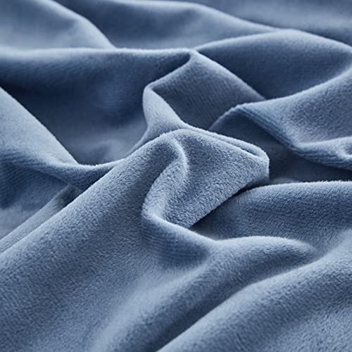Pureant Blue Velvet Comforter Sets Queen Women Men Solid Lake Blue Fluffy Bedding Comforters Cotton Adults Teens Modern Plain Haze Blue Flannel Quilts Warm Winter Micromink Sherpa Blankets Aesthetic #TOP5