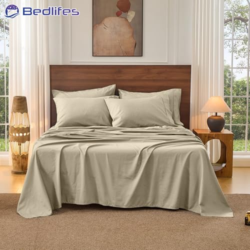Image of Bedlifes 100% French Linen King Bed Sheet Set - 16 inch Deep Pocket, 4-Piece | Soft & Durable, Breathable & Cooling, Pure Flax Linen, OEKO-TEX Certified, Moisture-Wicking, Easy Care, Machine Washable