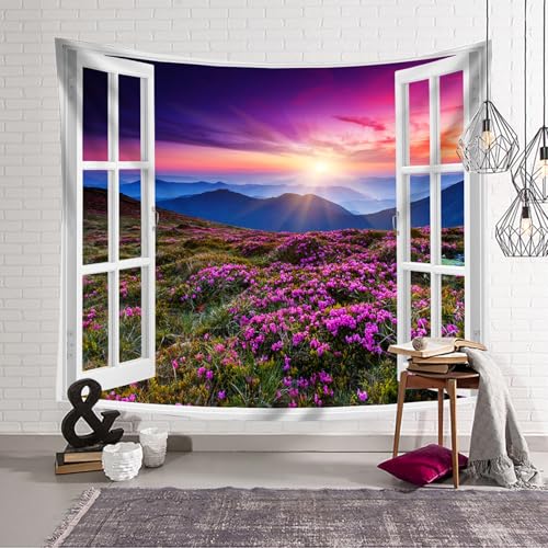 Tapiz para colgar en la pared de 150 x 150 cm que recrea un paisaje natural de montañas 4