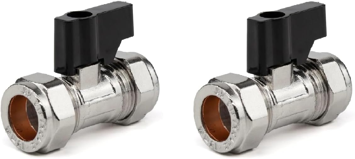 22.5 Team ControlsTC 15mm Compression Isolation Valve with Black Lever Handle Thumb Turn Bolofix Isolating Valve - Pack of 2