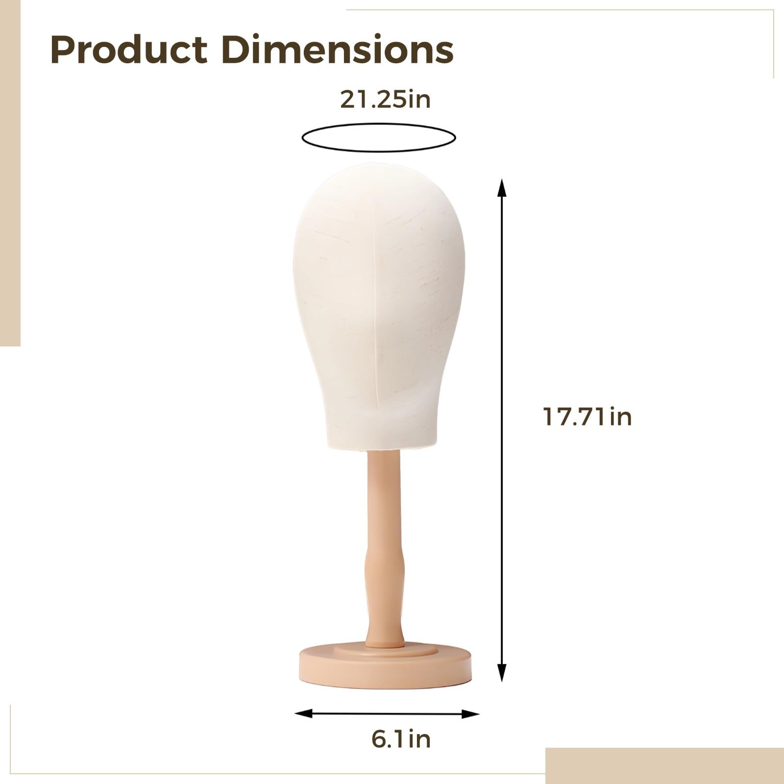 Perückenkopf mit Ständer, Holzton, mittelgroßer Ständer, Mannequinkopf mit Perückenkopfständer, 54,1 cm Kopf, für Perückenstyling und Display