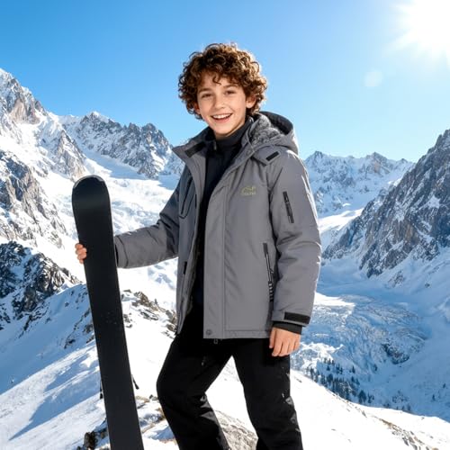 Image of WULFUL Boy's Waterproof Ski Jacket Warm Fleece Hooded Winter Snow Coat