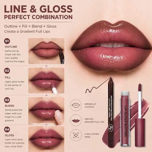 Image of BAISEN DIARY 2PCS Lip Gloss with Brown Lip Liner Lip Combo Set, Romantic Mauve Rose Shade for Soft Nude Pink Lips, Lip Plumping Effect, High Shine Juicy Gloss, Over Lip Makeup for Fuller Looking Lips