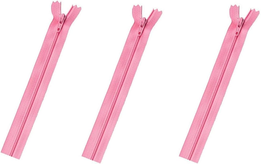 Skirt & Dress Nylon Coil Lightweight YKK Closed Bottom Zippers for Sewing Craft & Apparel - Choose Your Length - Holiday Pink #515 - Made in The United States (3 Zippers Per Pack) (18" Inches)