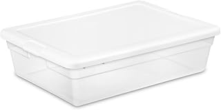 Sterilite 40 Pack Storage Box, 28 Quart Stackable Tote, Clear Plastic Container with Secure Snapping Lids for Home and Office Organization, White