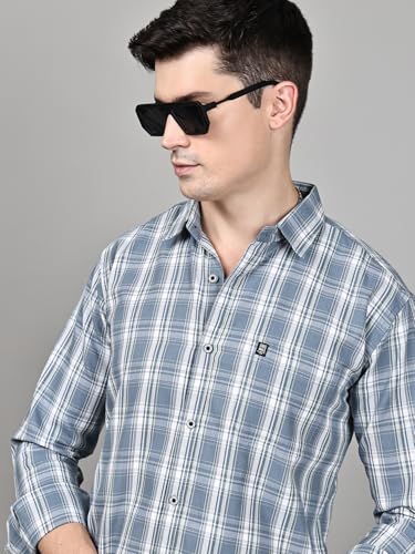 Image of Majestic Man Stylish Slim Fit Cotton Spread Collar Checked Casual Shirt for Men