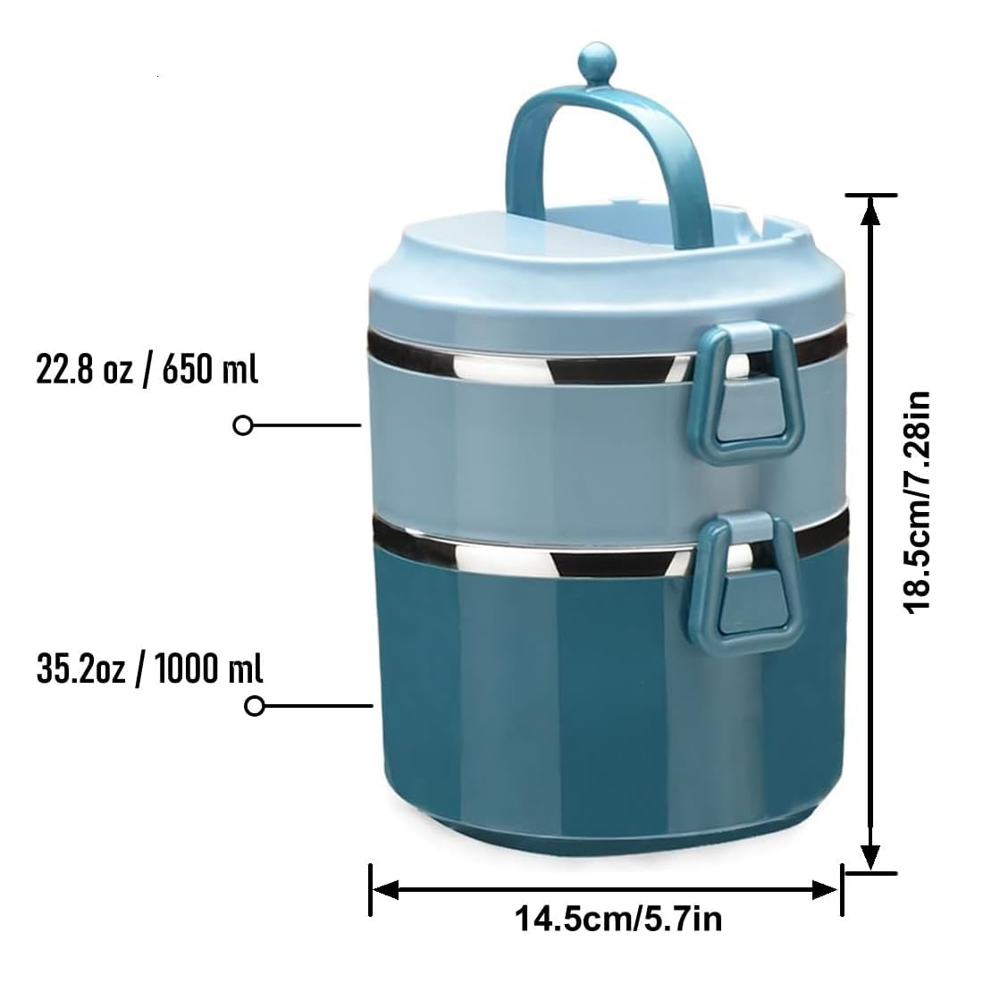 SANQIAHOME 2 Schichten Mehrschichtige stapelbare Edelstahl-Lunchbox,Auslaufsicher,blau