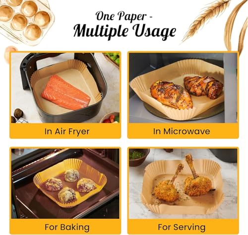 Image of Kmils 100pcs Disposable Air Fryer Paper Liner Sheets, Parchment Paper for Air Fryer, Non-Sticky Butter Paper, Baking Paper for Microwave (Square - 6.5 Inch)