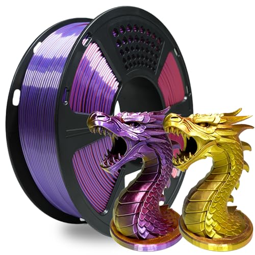 Image of Silk Tri Color PLA Filament 3D Printer 1.75mm, Rainbow PLA 3D Printer Filament 1kg (2.2lbs), No Clog, Neatly Wound, Dimensional Accuracy + /- 0.02mm, for Most FDM 3D Printers, Red Gold Purple