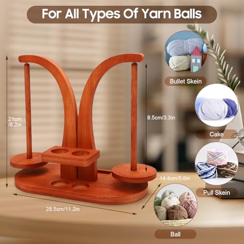 Image of Wooden Yarn Holder, Yarn Ball Holder Wooden,Smooth Rotating Yarn Spinner with Double Spindles, Double Yarn Ball Holder Stand, Spinning Yarn Holder for Crochet Lovers