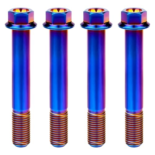 Image of Titanium Bolt M12 30 35 40 45 50 55 60 65 70 75 80 85 90mm Hex Small Flange Head for Motorcycle Car Modification Pack of 4 (M12x80mm Pitch 1.25, Burnt Blue)