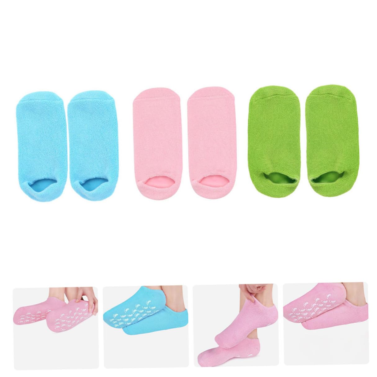 Baluue Calcetines Hidratantes para Pies de Algodón Aceites Esenciales, 3 Pares Antideslizantes para Cuidado Spa en Casa, Protección contra Sequedad y Aspereza